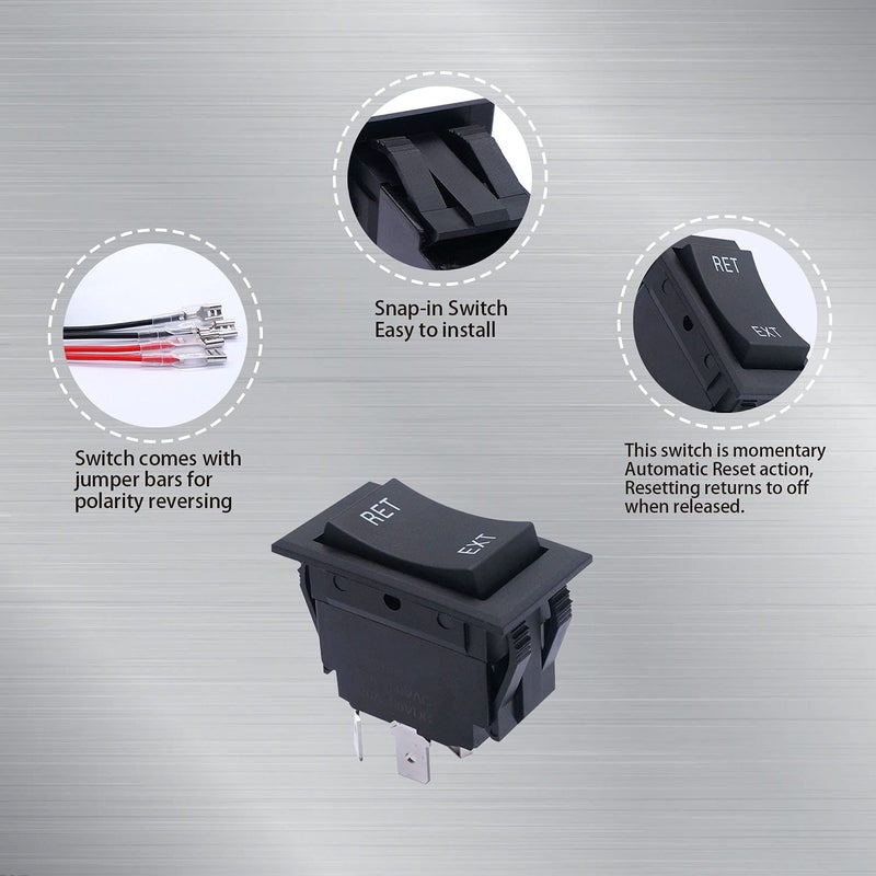 weideer 12V Reverse Polarity Switch Momentary Power Jack Rocker Switch DC Motor Control DPDT 4 Pin(ON)-Off-(ON) 20A 12 Volt DC RV Switch with Wires (Pack of 2) - Image 2